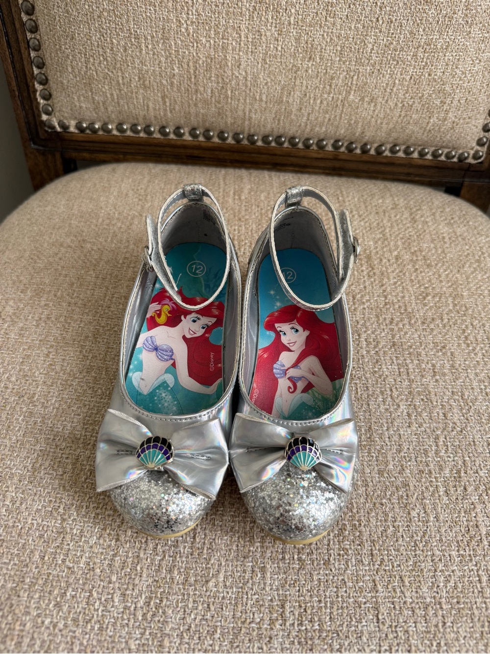 Disney Princess silver Glitter bow dress up shoes The Little Mermaid toddler 12
